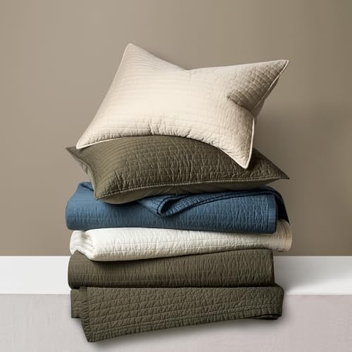 EVERGRACEHOME Cotton Sateen Quilt Set, Oversized Cal King, Olive Green