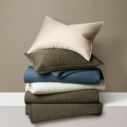 EVERGRACEHOME Cotton Sateen Quilt Set, Oversized Cal King, Olive Green