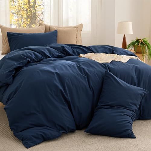 Bedsure PureWoven Cotton Comforter Set Prewashed, King, Navy