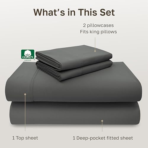 California Design Den Luxury 600 Thread Count King Bed Sheets Set,Dark Grey