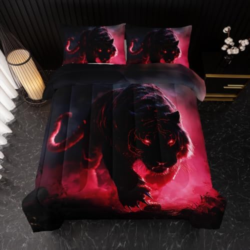 Nttopship Tiger Comforter Set 3pcs Queen Size，Black Tiger Bedding Set