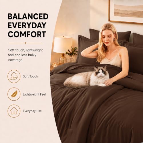 CozyLux Twin XL Comforter Brown, 5 Pieces Bed in a Bag