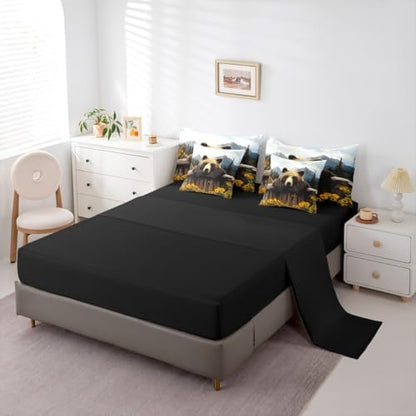 Erosebridal 7 Pcs Bear Comforter Set Woodland Rustic Cabin Bed in A Bag for Kids Nature Wild Animal Bedding Sets Queen Forest Hunting Country Sheet Set with Comforter Jungle Floral Mountain Decor