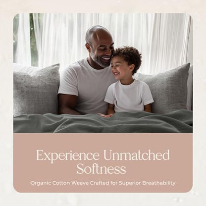 100% Organic Cotton Blanket - GOTS & Fairtrade Certified Organic Cotton Throw Blanket for Bed with a Heavy & Breathable Single Knit Weave - Great as Bedspread or Coverlet (Gray, Full/Queen)