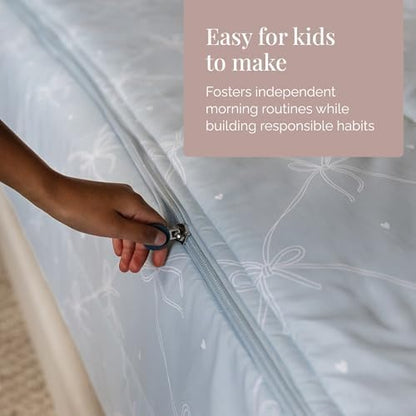 Beddy's Blue Ribbon & Bow All-in-One Kids/Teens Zipper Bedding Set - Full