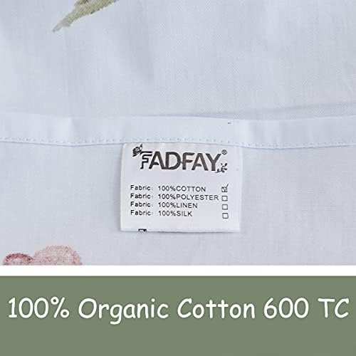 FADFAY Floral Leaves Sheet Set Full, Premium 100% Cotton 600 TC Green Leaf & Teal Flower Watercolor Farmhouse Bedding, Super Soft Breathable Deep Pocket Bed Sheets Set, 4-Piece Full Size