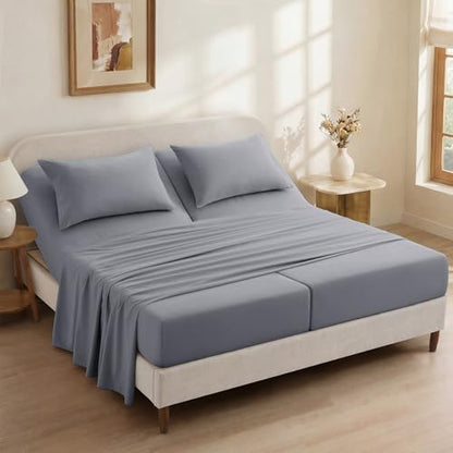 P Pothuiny 5-Piece Split King Sheets Set, Light Gray Soft Microfiber Fabric