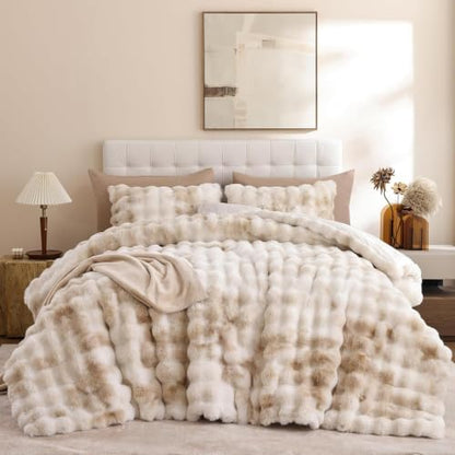 YIKUSH California King Faux Fur Soft Comforter Set, Fluffy Bedding Set