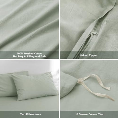 FOSSA Duvet Cover Set 100% Washed Cotton Linen Feel California King