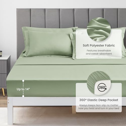Love's cabin Oversized Queen Comforter Set, 7 Pieces Bed in a Bag, All Season Bedding Sets with 1 Comforter, 1 Flat Sheet, 1 Fitted Sheet, 2 Pillowcase and 2 Pillow Sham, Sage