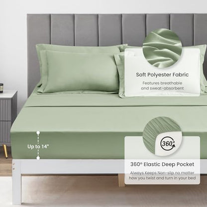 Love's cabin Oversized Queen Comforter Set, 7 Pieces Bed in a Bag, All Season Bedding Sets with 1 Comforter, 1 Flat Sheet, 1 Fitted Sheet, 2 Pillowcase and 2 Pillow Sham, Sage
