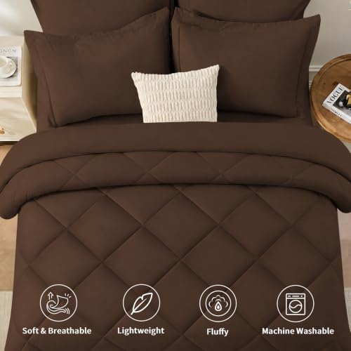 FUANNA Queen Comforter Set 7 Pieces, Brown Comforter, Soft Bed in a Bag