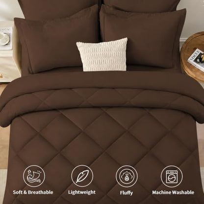 FUANNA Queen Comforter Set 7 Pieces, Brown Comforter, Soft Bed in a Bag