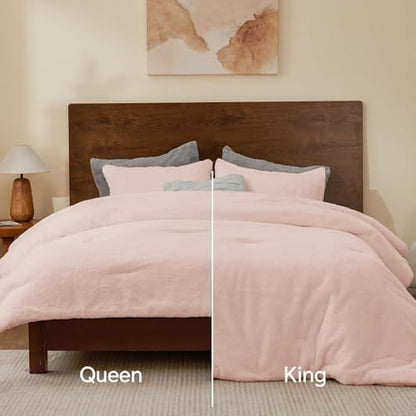 BEDELITE Faux Fur King Comforter Set Pink,Warm Bedding with 2 Pilowcases