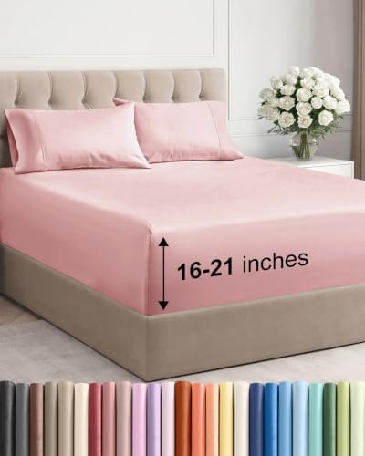 Extra Deep Pocket Full Size Sheet Set - Breathable & Cooling - Baby Pink