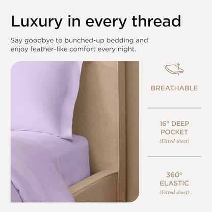 Threadmill 600 Thread Count Cotton Queen Sheet Set, Sateen, Lilac, 4-Piece