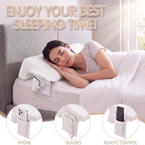 Novabright 54"x8"x5" Bed Wedge Pillow Gap Filler for Headboard Gap Filler Bed Wedge Pillow with Side Pocket Gaps Mattress Wedges Gaps Fillers to Stop Items Falling Down, Removable & Washable (White)