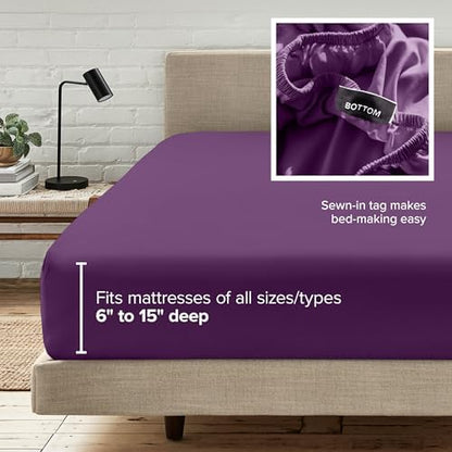 Bare Home King Fitted Sheet - 1800 Ultra-Soft (King, Plum)