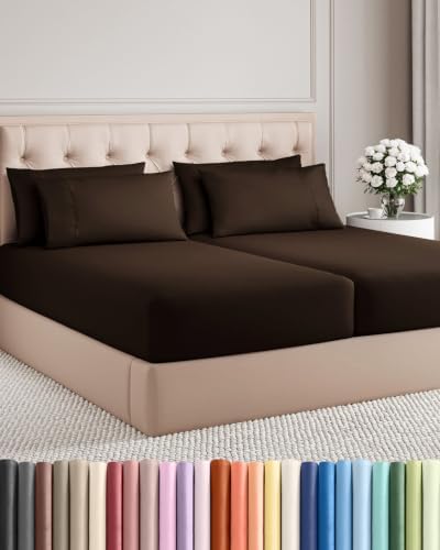 Split King 7 Piece Bed Sheet Set - Breathable & Cooling - Chocolate Brown