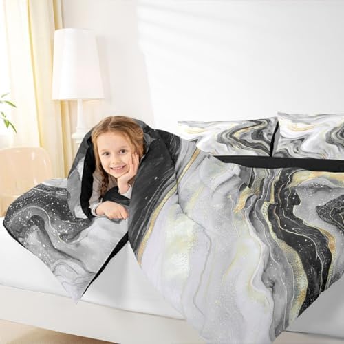 jejeloiu Gray Marble Comforter Set Full Size Modern Marble Aesthetic Bedding Set for Kids Boys Girls Retro Watercolor Duvet Quilt Abstract Texture Bedroom Decor Microfiber 3 Pcs with 2 Pillow Cases