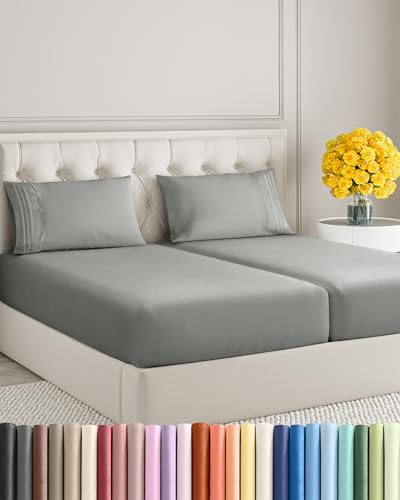 Split King Size 5 Piece Sheet Set - Soft & Cooling Bed Sheets - Slate Grey