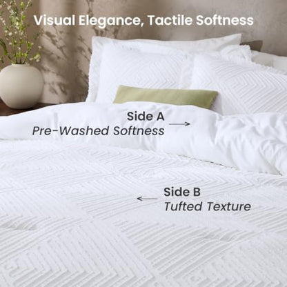 JOLLYVOGUE Twin/Twin XL Comforter Set, Boho Tufted 2PCS Bed Set, White
