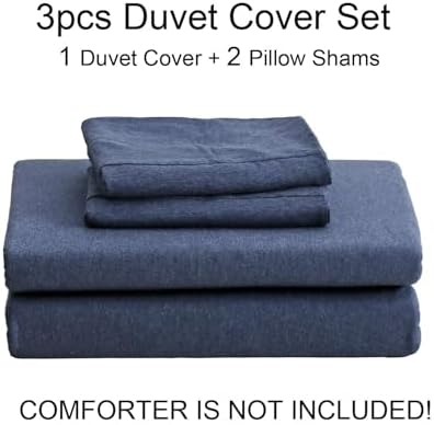 PURE ERA Jersey Knit Duvet Cover Set Heather Navy Blue Oversized King
