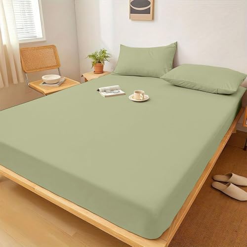 1 Piece Queen Size Fitted Sheet Only, 15-Inch Deep Mattress, Sage Solid