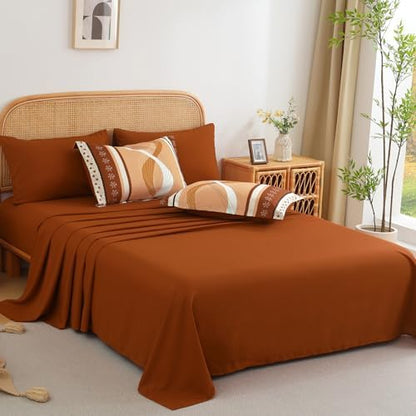 Anibedding Comforter Set Queen Size,8 Pieces Burnt Orange Bed in a Bag