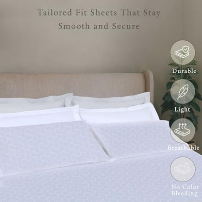 Threadmill 500 Thread Count Cotton Twin Sheet Set, Jacquard, White, 3-Piece