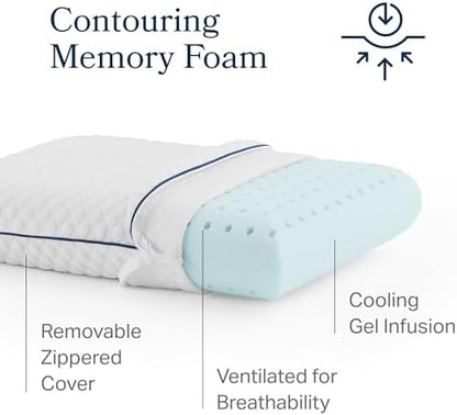 Weekender Cooling Gel Memory Foam Camping Pillow – Travel Size, Ventilated Cooling Pillow for Side & Back Sleepers, Neck Support, Compact with Carry Bag, Washable Cover