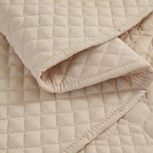 EVENHUG Oversized King Bedspreads California King Quilt Set with Pillow Shams Extra Wide Large King Size Quilts Lightweight Coverlet Bedding Sets Beige 120"x120"
