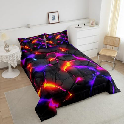 Feelyou Kids Honeycomb Duvet Insert Twin Size, Purple Black Hexagonal Bedding Set Geometrical Comforter Set Boys Girls Teens Bedroom Decor Bed Set 2Pcs