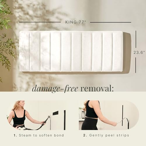 Nestl Upholstered King Headboard - Easy Assemble Channel Stitched Headboard King Size Bed - Wall Mounted Headboards with 3D Soundproof Wall Panels Peel & Stick Floating Headboards, Off White