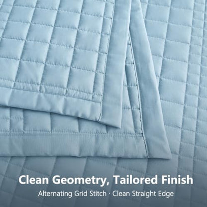 Oversized King Bedspreads 128x120, Grid Stitch, Blue Gray