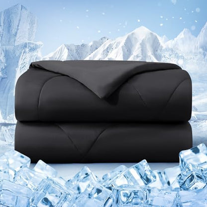 Cooling Comforter Twin Size, Double-Sided Cold Tech Fabric Quilted Bed Comforters Cooling Blanket for Hot Sleepers, Breathable Lightweight Summer Bedding, All-Season Ice Blanket, Black