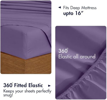 RUVANTI 100% Cotton Twin XL Sheets, Percale Weave Twin XL Set, Purple Sage