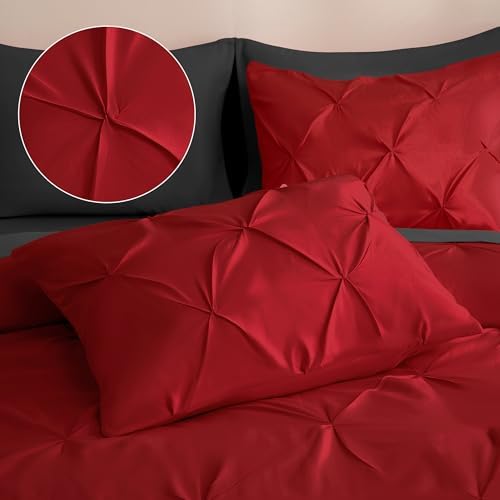 DOWNCOOL Full Size Comforter Sets, 7 Pieces Red and Black Bed in a Bag