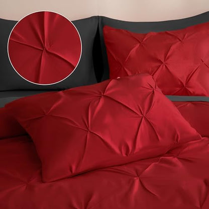 DOWNCOOL Full Size Comforter Sets, 7 Pieces Red and Black Bed in a Bag