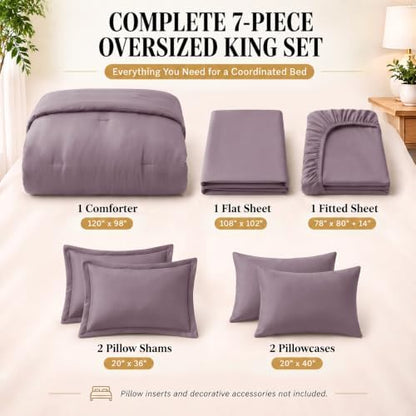 CozyLux Oversized King Comforter Set Dusty Purple, 7 Pieces Bed in a Bag