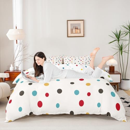 Kawaii Comforter Cover Set, Color Dots Bedding Set for Kids Girls Kawaii Room Decor, Music Notes Print Decor Cute Cartoon Duvet Cover, Soft Microfiber Reversible Bedding Comforter, Full Size