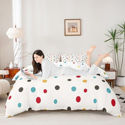 Kawaii Comforter Cover Set, Color Dots Bedding Set for Kids Girls Kawaii Room Decor, Music Notes Print Decor Cute Cartoon Duvet Cover, Soft Microfiber Reversible Bedding Comforter, Full Size