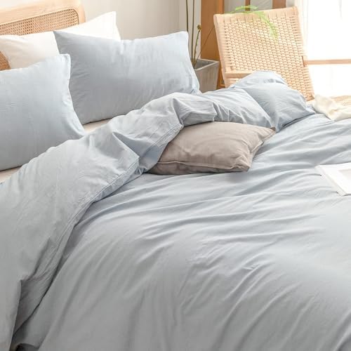 BESTOUCH Cotton Solid Duvet Cover Set Cornflower Blue Oversized Full