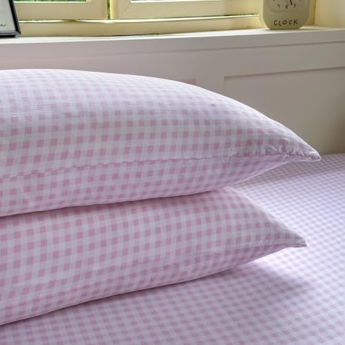 NSNLGSGC Pink Gingham Duvet Cover Set, Queen