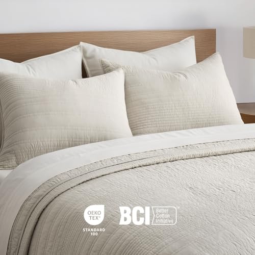 EVERGRACEHOME 100% Cotton Modern Lines Quilt Set King Size, Birch