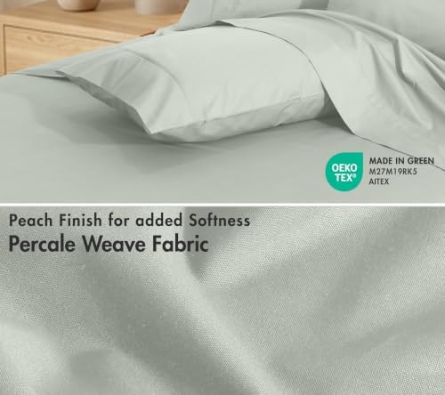 RUVANTI 100% Cotton Twin Sheets, Percale Weave Twin Sheet Set, Ocean Breeze
