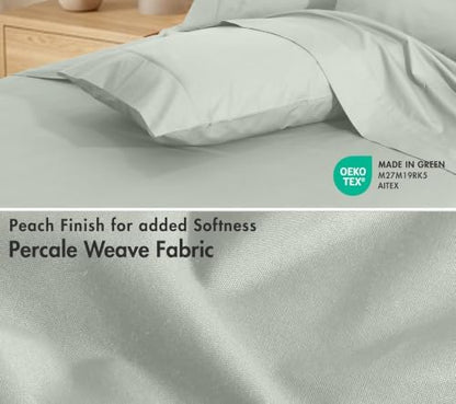 RUVANTI 100% Cotton Twin Sheets, Percale Weave Twin Sheet Set, Ocean Breeze