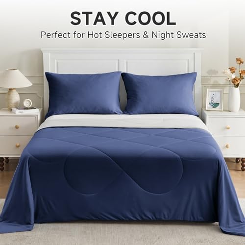 HOMFINE Cooling Comforter for Hot Sleepers King/Cal King, Dark Blue 108"x90"