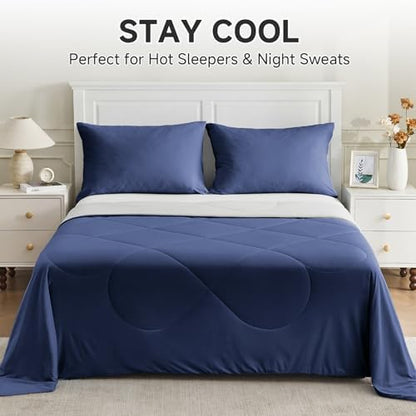 HOMFINE Cooling Comforter for Hot Sleepers King/Cal King, Dark Blue 108"x90"