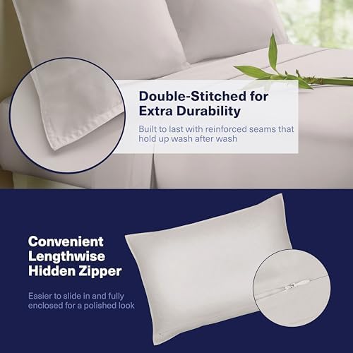 Kickoff Viscose Bamboo Sheets King Size 4-pc 100% Organic Bamboo Viscose Bed Cooling Sheets King Size Set Cool Bedding for hot Sleepers Sheet Set - Gift Ready Packaging (Light Grey,K)